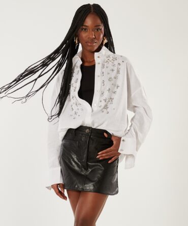 Saia Reta Detalhe Bolsos Falsos