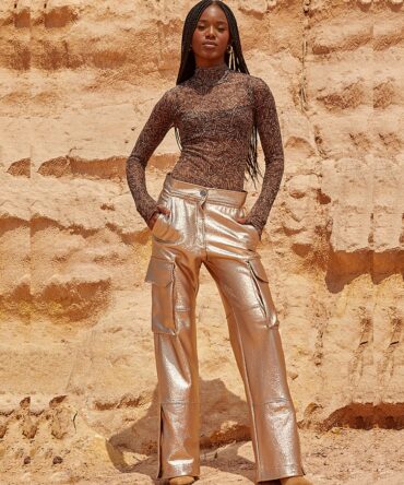 Calça Estilo Cargo Metalizada