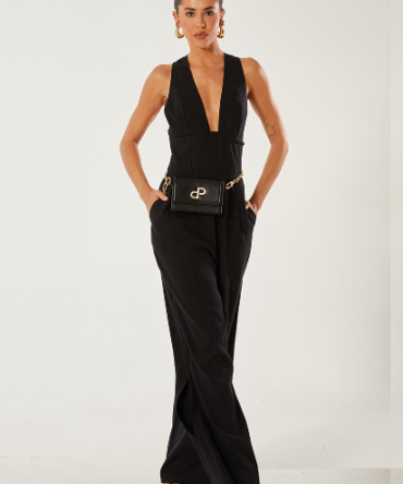 Macacão Linho Pantalona Decote V